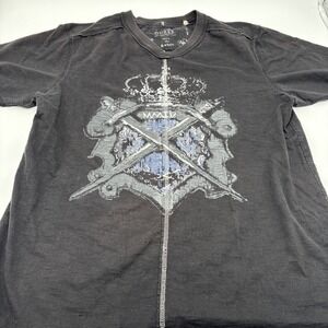 Guess Denim And Dry Wear T-shirt Mens V-neck Size Large Screen Print Black